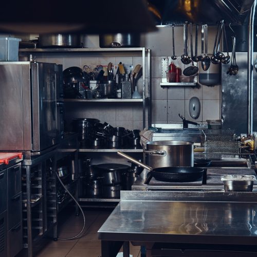 Professional stainless steel kitchen. Professional stainless steel kitchen design. Photo was made in restouraunt